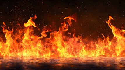 Poster - Raging inferno of intense flames burning bright with dynamic chaos and catastrophic beauty  Mesmerizing and alluring display of powerful fiery energy consuming everything in its path