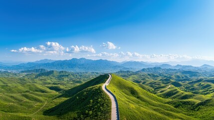 Wall Mural - A panoramic view of the Great Wall of China snaking its way across the rugged landscape, a testament to human ingenuity and history.