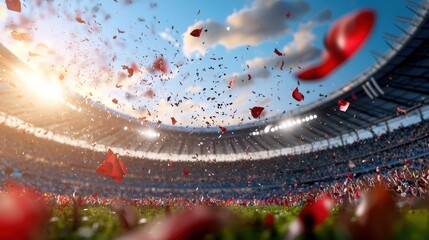 Wall Mural - A stadium packed with spectators from around the world, waving flags and cheering during an international sporting event.