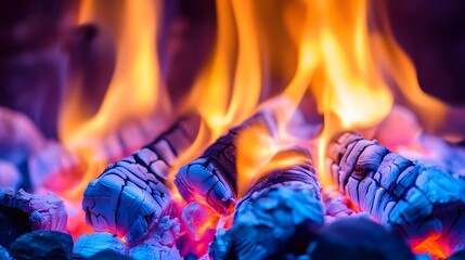 Poster - Vibrant flames dancing and crackling emitting a captivating warmth and radiant energy  Abstract fiery background with glowing embers and a mesmerizing display of nature s primal force
