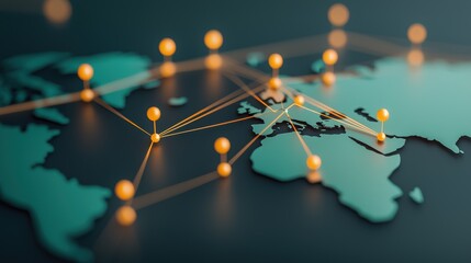 Wall Mural - A map of the world with lines connecting different continents, representing major shipping routes and global supply chains.
