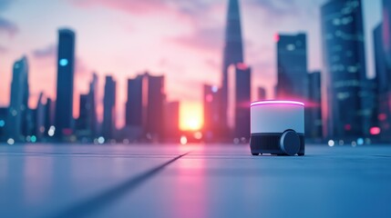 Wall Mural - a delivery robot transporting online orders in a city environment, representing the growth of e comm