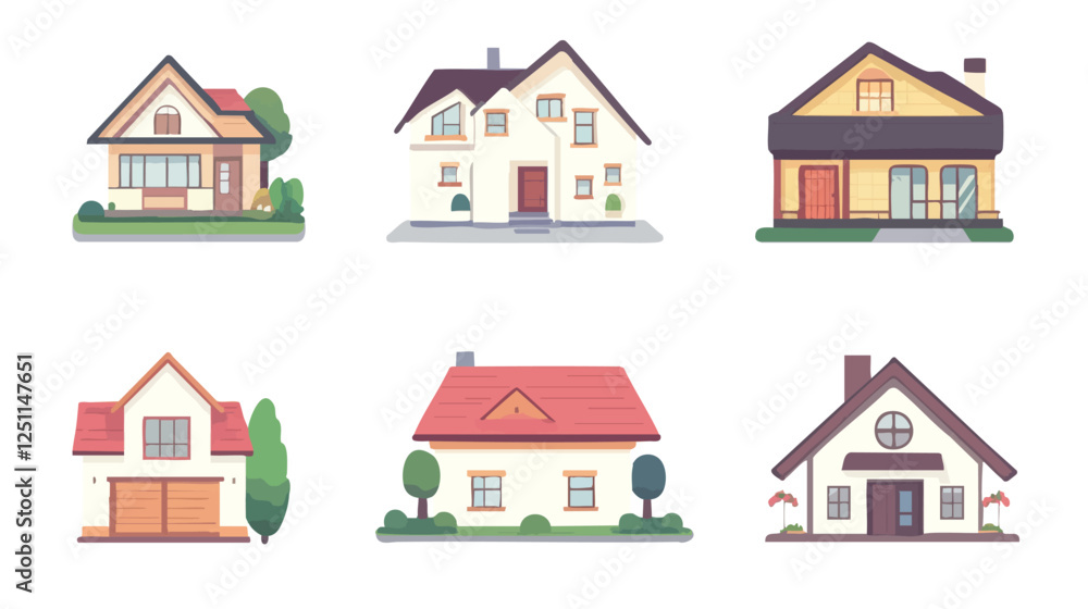 Vector Image Set of House Designs: Modern and Classic Architectural ...