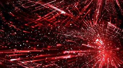 Red virtual abstract background space tunnel with neon line lights