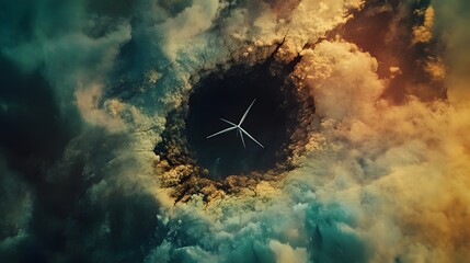 Wall Mural - vibrant cosmic scene, swirling clouds in shades of blue and orange, black hole effect creating a sen