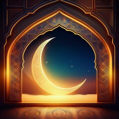 Wall Mural - view of the moon through an arabic window suitable as a cover or background