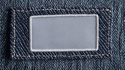 close-up of a blank embroidered patch on textured denim fabric