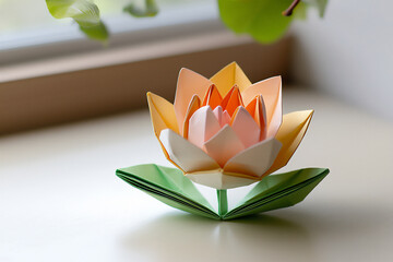 Wall Mural - P A serene origami lotus flower with layered