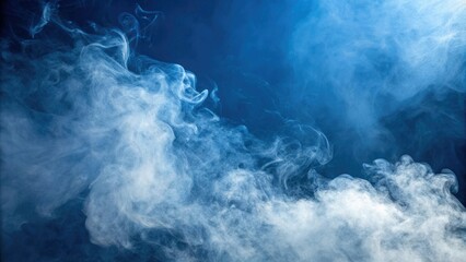 Wall Mural - Abstract blue background with swirling clouds of white and gray mist, evoking a sense of ethereal mystery, mystical, cloudy, serene