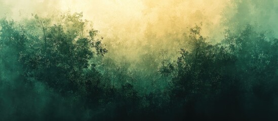 Misty forest landscape, sunlit canopy, green foliage, nature background, website header