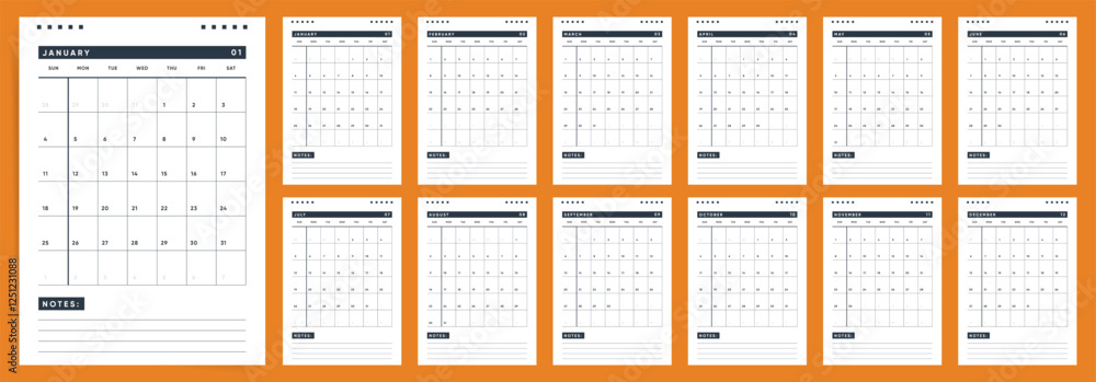 2026 Calendar Template Design. Week starts on Sunday office calendar ...