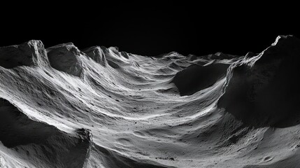 Wall Mural - Monochrome lunar landscape; crater valley, dark space background; sci-fi, game design