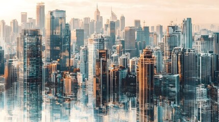 Wall Mural - A city skyline is reflected in the water