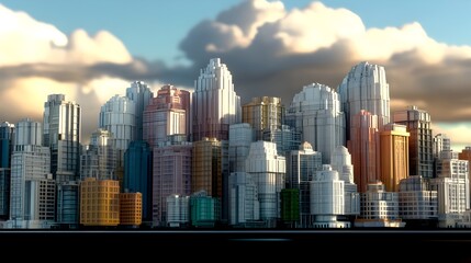 Wall Mural - A city skyline with many tall buildings