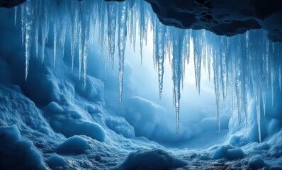 Sticker - Stunning ice cave with hanging icicles