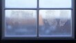 © STwul - Frosty winter window pane, city view, condensation, cold weather, interior design