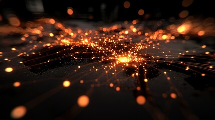 Global network connections, bright lights, dark background, technology concept