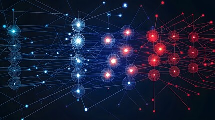 Wall Mural - abstract glowing diagram of a complex neural network system with highlighted layer activations and d