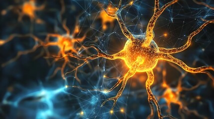 Wall Mural - conceptual of a glowing neural network with dynamic electric connections in a minimalist digital des