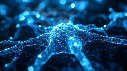 Wall Mural - luminous neural network inspired abstract digital art with glowing shimmering and scintillating effe