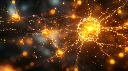 Wall Mural - abstract of a glowing pulsing web of neural network connections representing the dynamic flow of dig