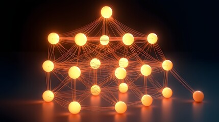 Wall Mural - glowing hierarchical deep learning network visualization abstract 3d render of interconnected nodes 