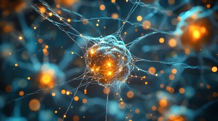 Wall Mural - visualization of an interconnected neural network with glowing nodes and edges representing the comp