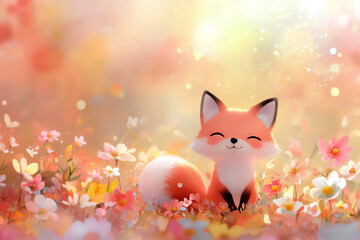 Wall Mural - P An adorable wallpaper with a chibi fox and