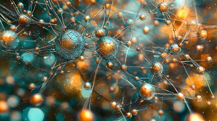 Wall Mural - intricate neural network grid of digital nodes and interconnected links representing a futuristic in