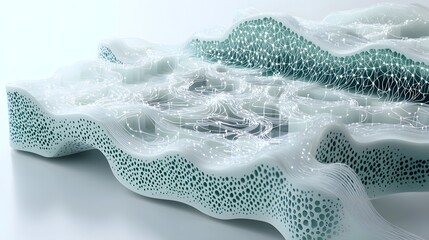 Wall Mural - rendering of a neural network with intricate layers and flowing data pathways creating a captivating