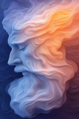 Leinwandbilder - A dreamlike visage emerging amidst liquid-like forms glowing in bright blue and fiery orange,