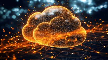 Wall Mural - visually stunning digital concept depicting a futuristic cloud storage system with a glowing dynamic
