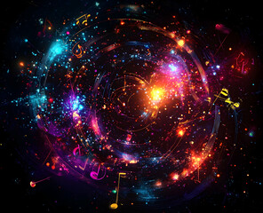 Wall Mural - a vector background with glowing musical notes and elements