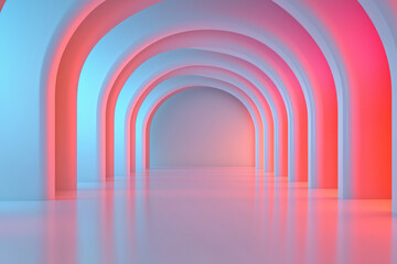 Poster - A crystalline corridor suffused with intertwining red and blue radiance, creating an otherworldly,