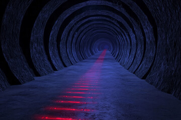 Fototapete - A crystalline corridor suffused with intertwining red and blue radiance, creating an otherworldly,