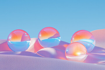Aufkleber - A playful, summery arrangement with round mirrored shades in pink and orange, set upon a richly