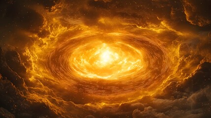 Wall Mural - dramatic digital storm with flowing data and energy surging through a central glowing vortex cloud c