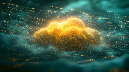 Wall Mural - soft glowing digital cloud hovering in a web of luminous data streams creating a mesmerizing futuris