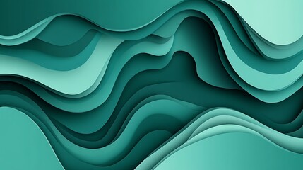 Wall Mural - Abstract Teal Papercut Waves Background