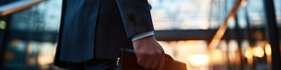 Wall Mural - Man in Suit Holding Briefcase at Sunset