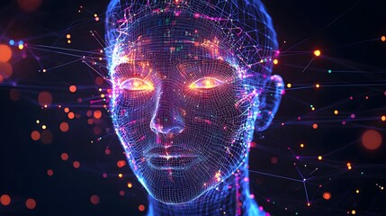 Wall Mural - futuristic digital face map with interconnected data points representing advanced facial recognition