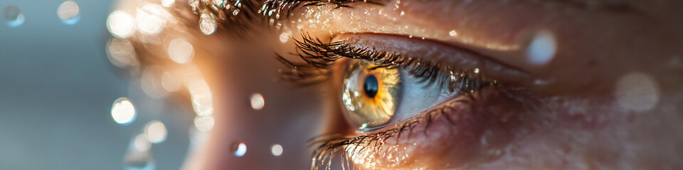 Wall Mural - Close-up Photograph of a Human Eye with Water Droplets