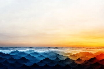 Wall Mural - Colorful sunset blending with ocean waves in a serene coastal landscape