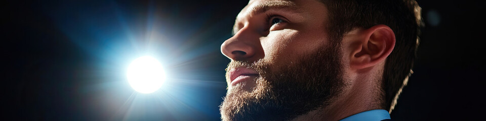 Wall Mural - Profile of Bearded Man Illuminated by Bright Light