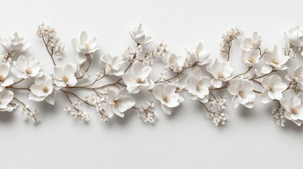 Canvas Print - Studio Photography of Handcrafted White Magnolia Blossoms on Thin Wire, Against, White Background.