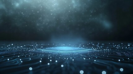Poster - Futuristic microchip glowing in neon blue, perfect for tech and innovation themes.