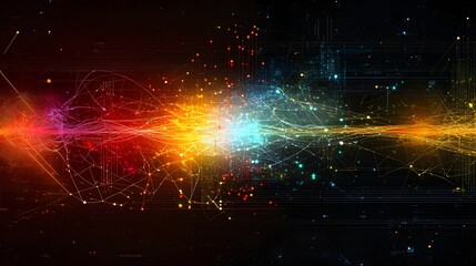 Wall Mural - mesmerizing digital representation of a complex interconnected system with vibrant color bursts flow