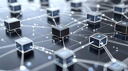 Wall Mural - interconnected digital interface with dynamic data transfer pathways an abstract technological backg