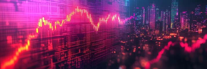 Financial Technology Background With Stock Market Chart, Business Growth Visualization Cityscape