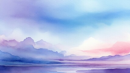  Serene Watercolor Landscape with Gentle Hues and Dreamy Atmosphere